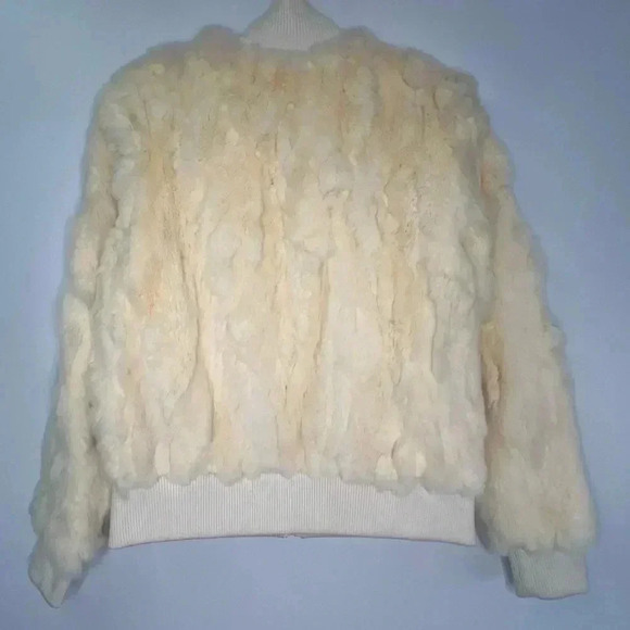Bagatelle‎ Genuine Rabbit Fur Bomber Jacket Sz M Ivory - Picture 3 of 16